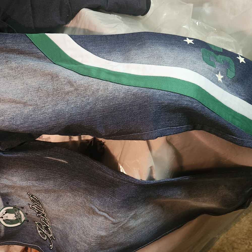 Unk Men's Blue Jeans with Green and White Accents